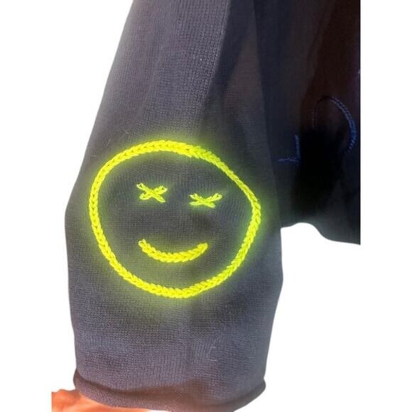 Lisa Todd Navy Blue Smiley Face Heart Cotton Pullover Knit Sweater Women Sz 3X - Picture 3 of 9